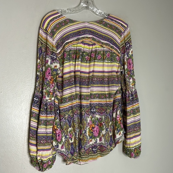 Maeve Anthropologie Ceresco Peasant Blouse boho Shirt Multi Pastel floral top Md - Picture 8 of 10